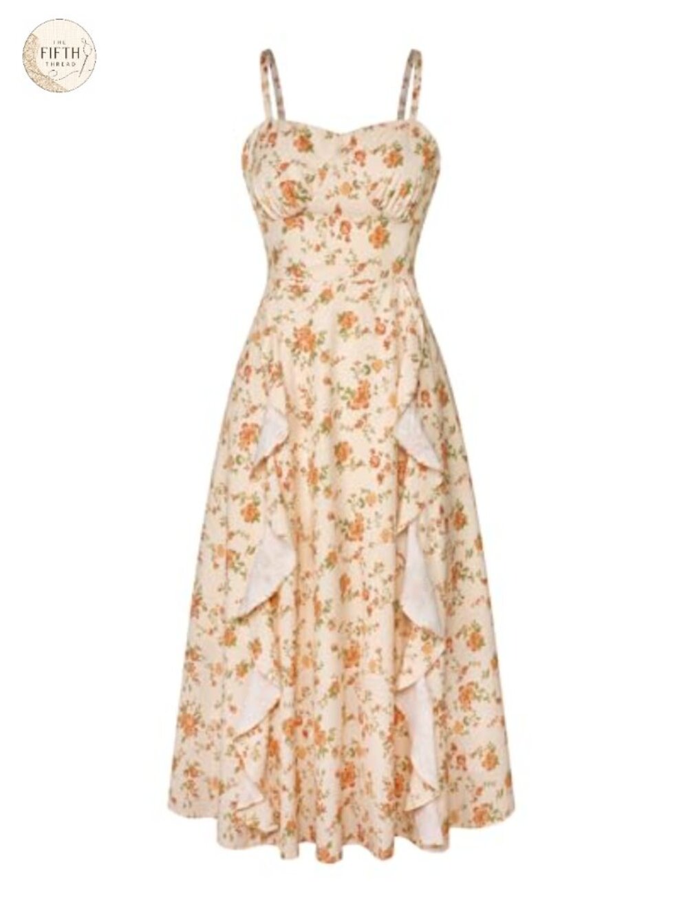 Boho Midi Sun Dress Empire Waist Floral Ruffle Sleeveless